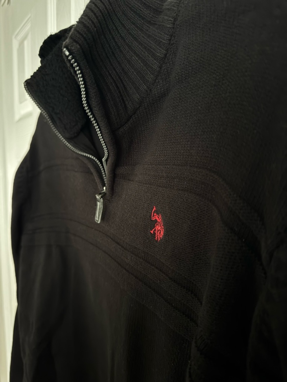 US Polo Assn Men's Medium Black 1/4 Zip Pullover Sweater Cotton Mock Neck Logo - Picture 8 of 10